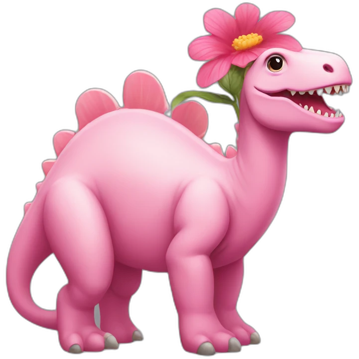 Pink dino with a flower on head emoji