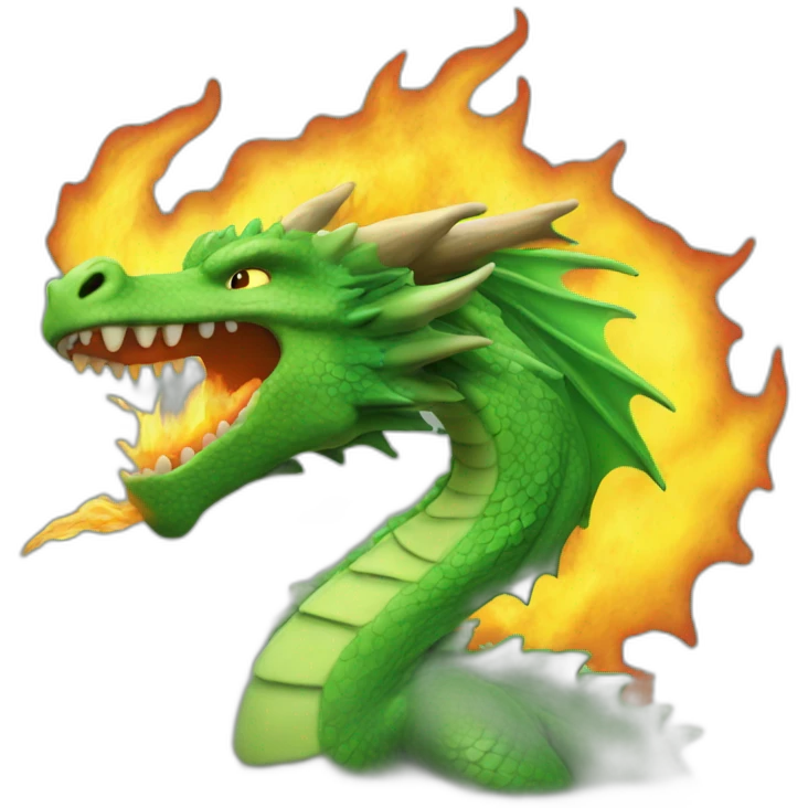A green dragon spitting fire emoji