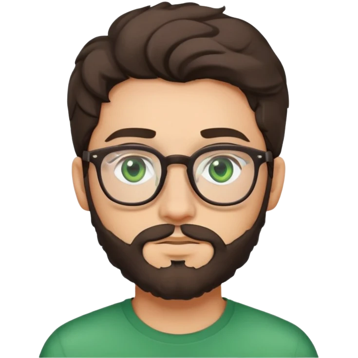 young man with dark slightly curled hair wearing glasses with green eyes and light beard emoji
