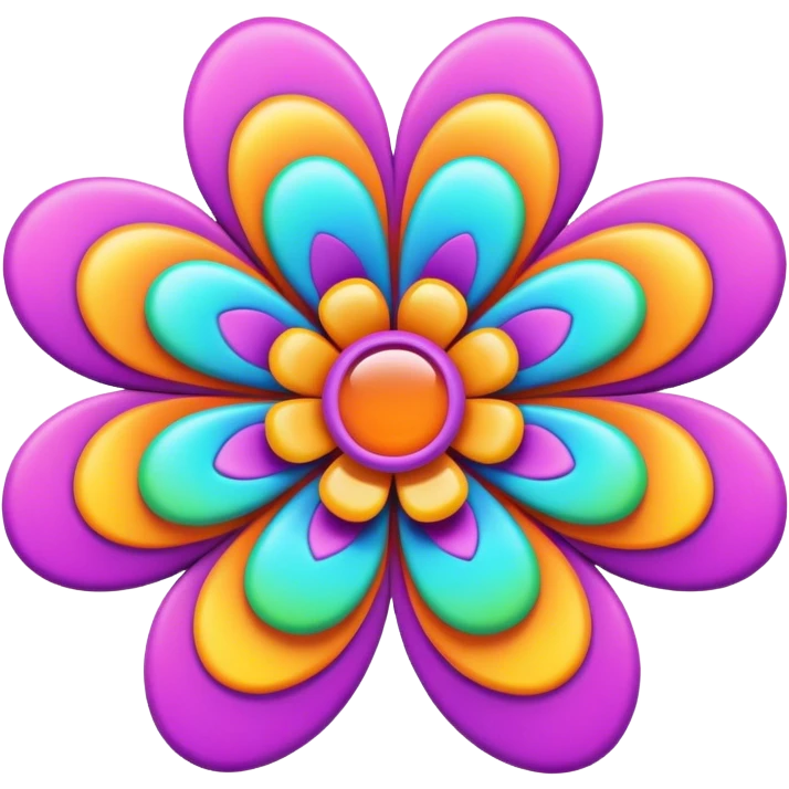 3D, Groovy psychedelic hippie style flower emoji