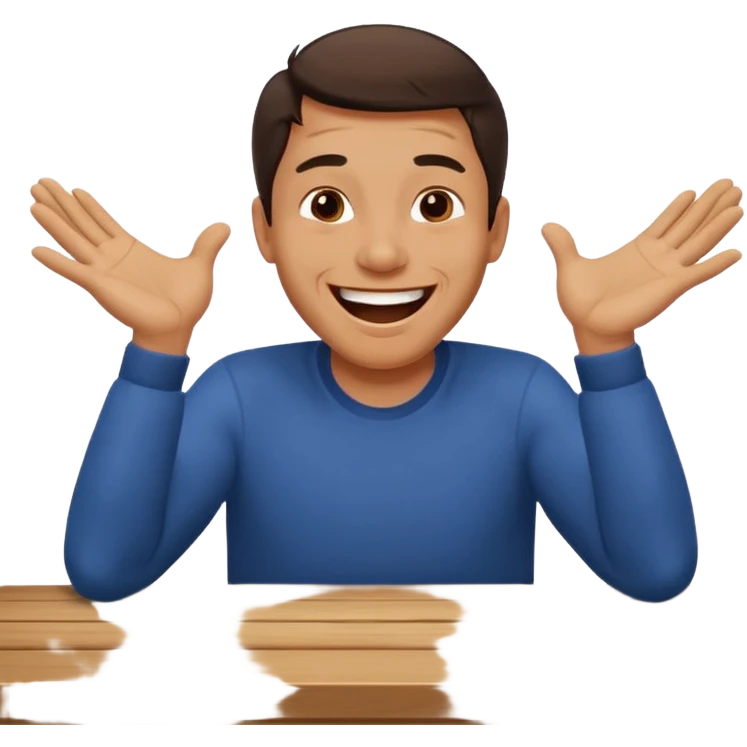 A man is laughing with his head siting on the table and his both hands are knocking the table emoji