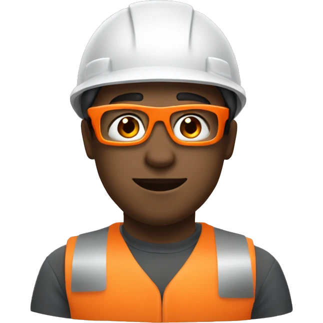 Young man with safety orange helmet, glases and earplugs emoji