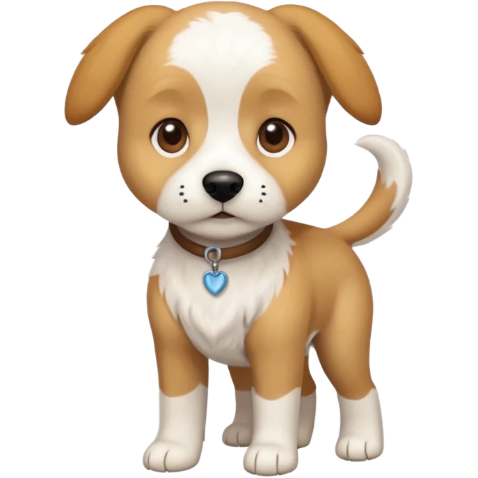 a full body white beagle x maltese x chi dog the size of a kelpie with light brown ears and a light brown patch on one eye emoji
