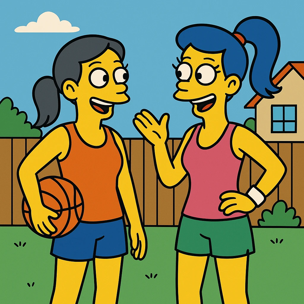  2 sports women standing and talking and smiling at each other emoji