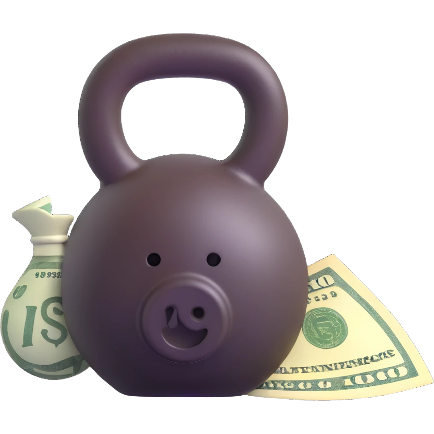 3d emoji style kettlebell and money emoji