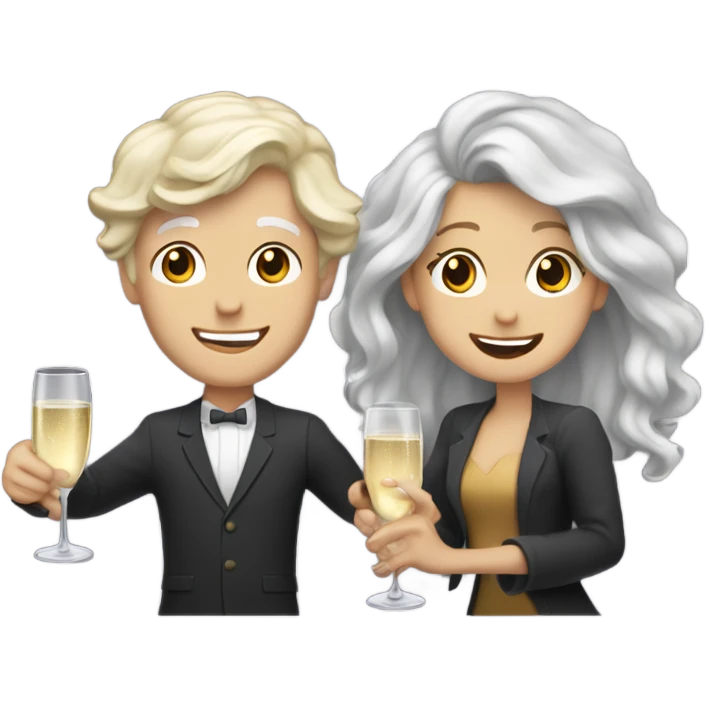 a white boy with gray hair and a girl with long blond wavy hair dancing with a glass of champagne emoji