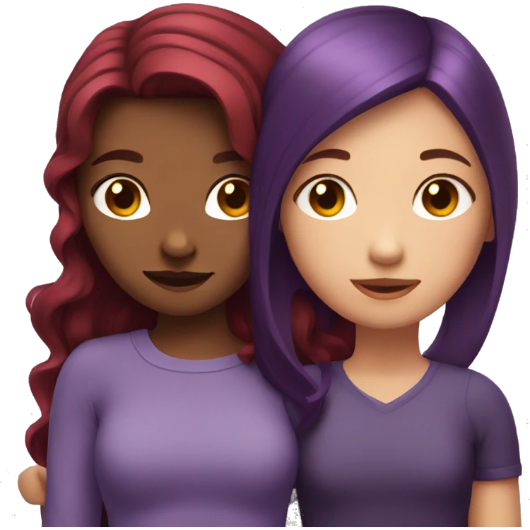 girl with dark red hair hugging a girl with dark purple hair  emoji