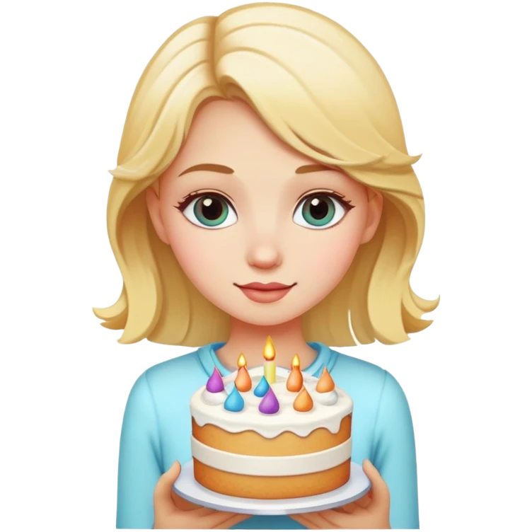 Blonde girl with cake emoji