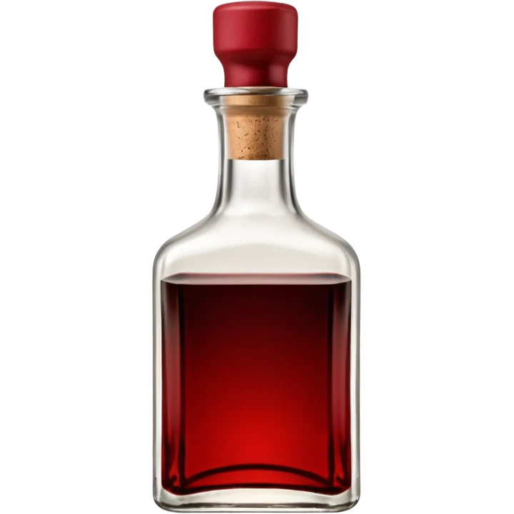 balsamic vinegar bottle, elegant glass, dark brown to ruby, round or square base, slender neck, cork or metallic cap, dark glass, reflections, 3D clean style, transparent background, optimized for emoji size emoji