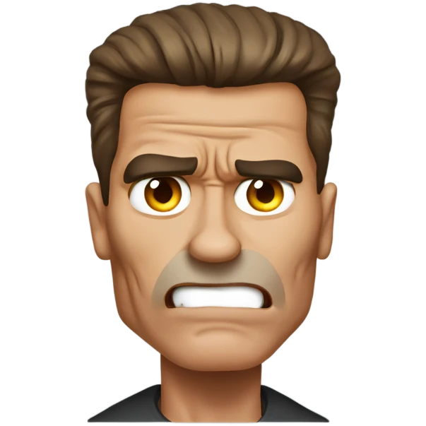 scared Schwarzenegger-like terminator, make tears visible, make him look friendly emoji