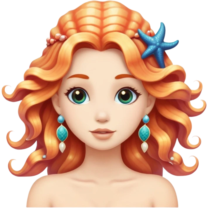 mermaid with seashells in hair, starfish earrings emoji