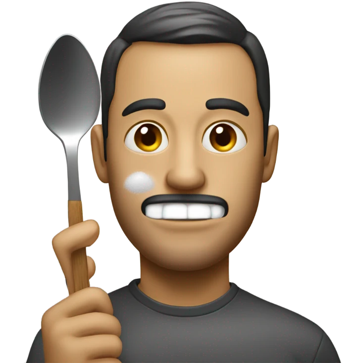 Man with lighter and spoon with salt on the spoon and salt on his face  emoji