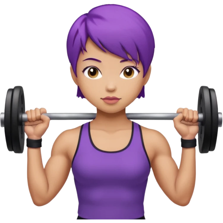 weight lifting female short purple hair asian emoji