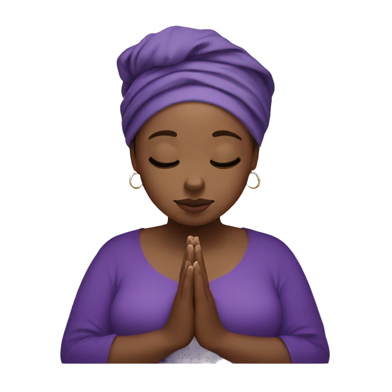 Dark Plus size woman praying with purple head wrap   emoji