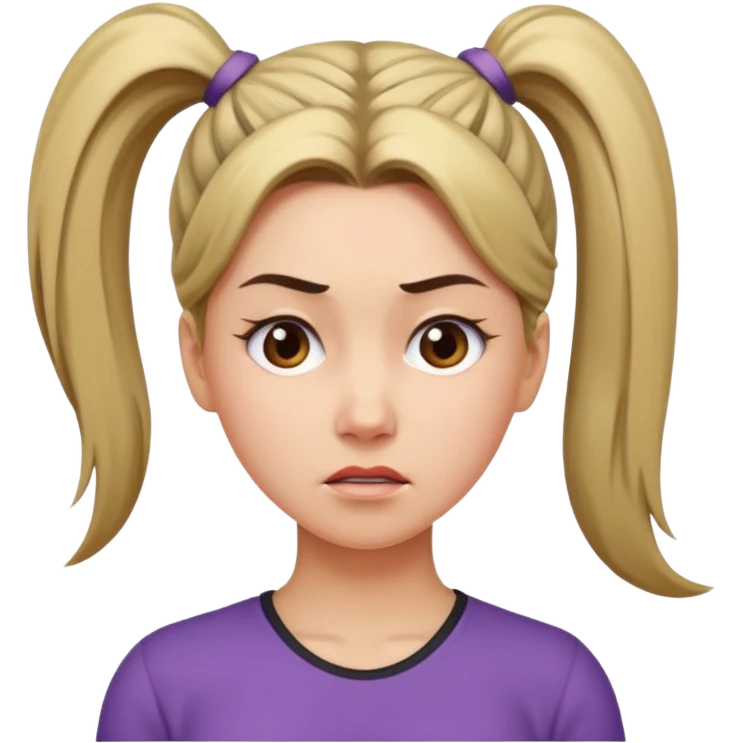 A woman with a ponytail tilting her head and wearing a dissatisfied expression. emoji
