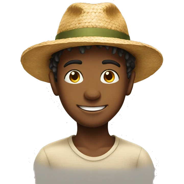 smiling boy in straw hat emoji