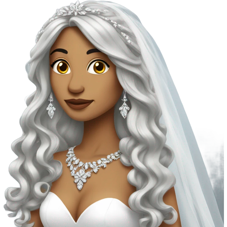 latina bride with long hair and silver jewelry emoji
