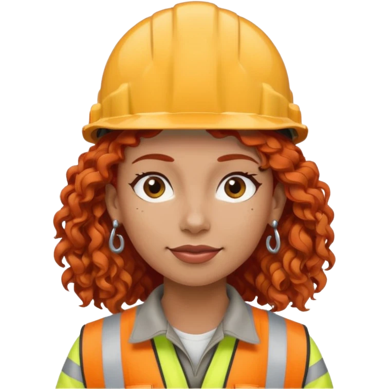very curly red haired, earringed construction worker emoji