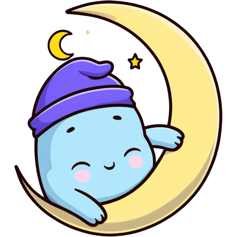 cute cartoon moon sleeping with a nightcap emoji