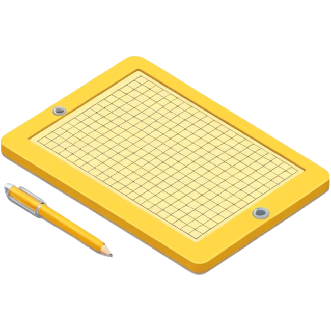 Draw a blocknote, an isometric camera with a High-Angle Shot emoji