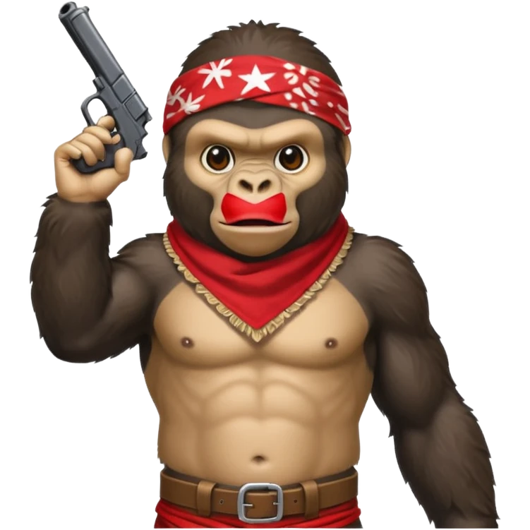 A gorilla holding a gun in the air with a bandana  emoji