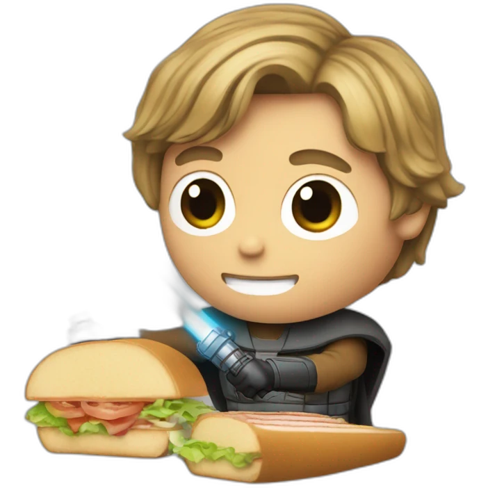 Luke Skywalker cuting sandwich with lightsaber emoji