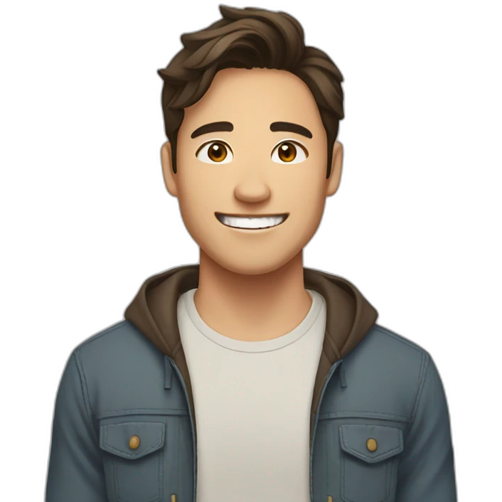 guy with brown hair, medium length hair, in his 20s, filipino, smiling,  emoji