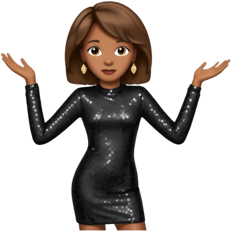 Whitney Houston with brown hair, black sequin long sleeve dress emoji