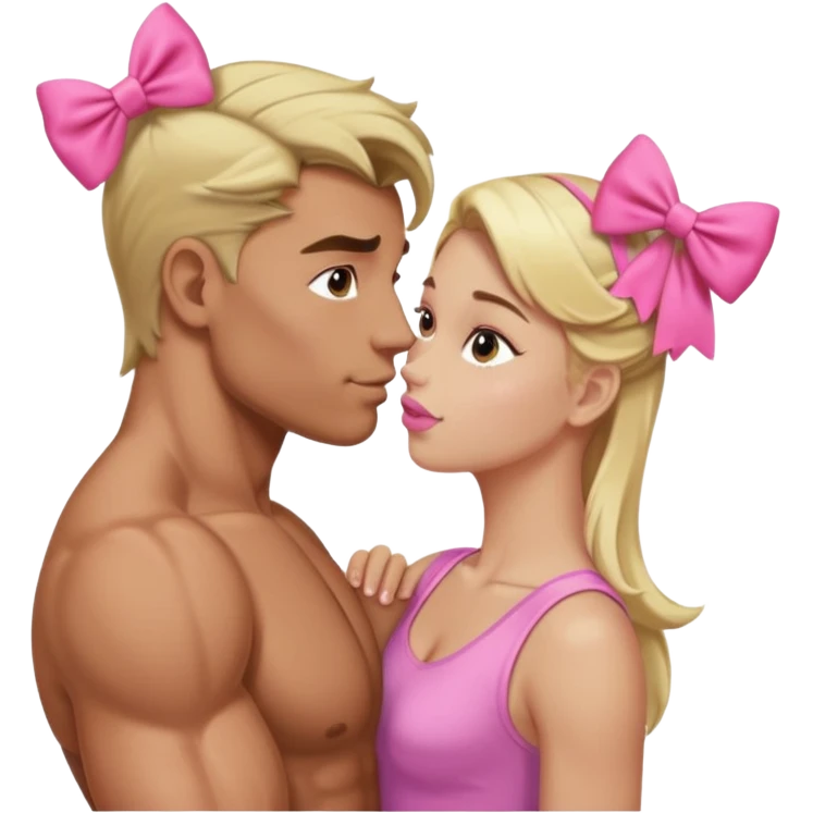  الرجل يقبل فتاه الرجل لديه عضلات وابيض اللون والفتاة شقراء لطيفة على رأسها فيونكة emoji