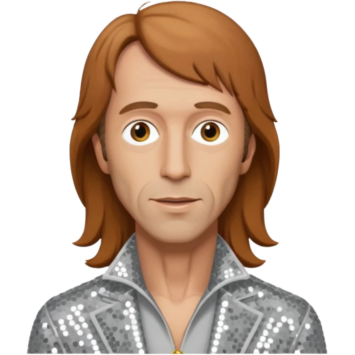 Robin Gibb from Bee Gees with light grey sequin outfit, long auburn hair emoji