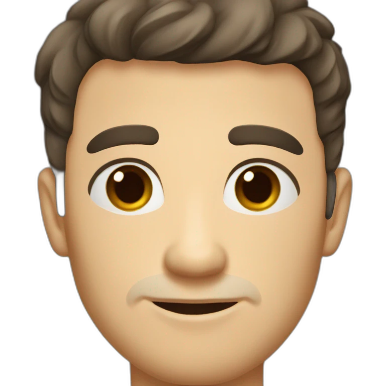 Caucasian man with short dark hair, brown eyes, big nose, emoji