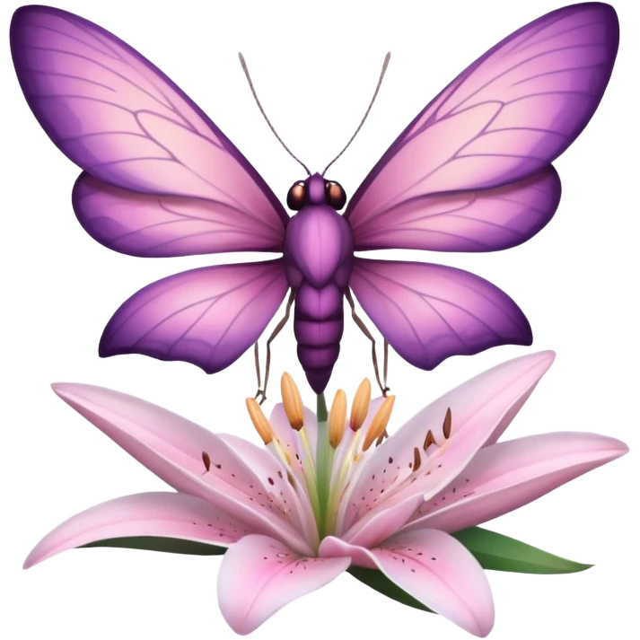 Композиция из моли и цветка — маленькая моль, сидящая на лепестке ночного цветка лилии. Цвета: пастельные, с акцентом на розовый и фиолетовый. Отражает гармонию с природой. emoji