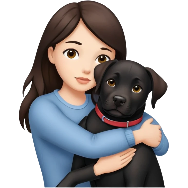 Brunette hugging a black labrador/american staffordshire dog emoji