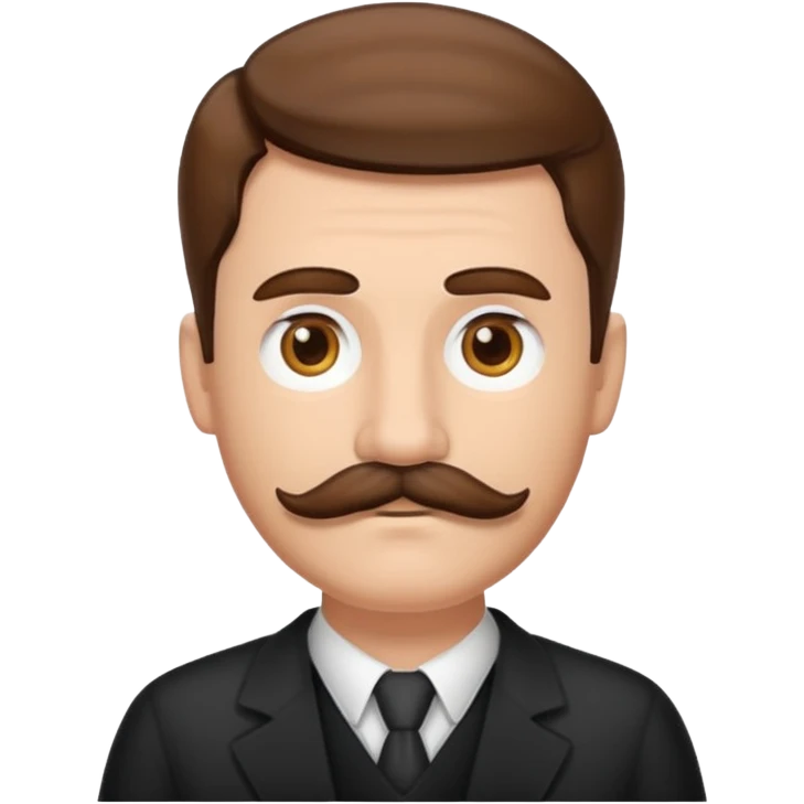 white man with parted brown hair and a thick mustache in the stock ios emoji style emoji