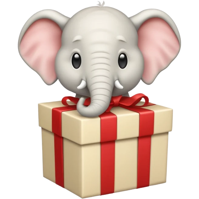 A white elephant popping out of a gift box emoji