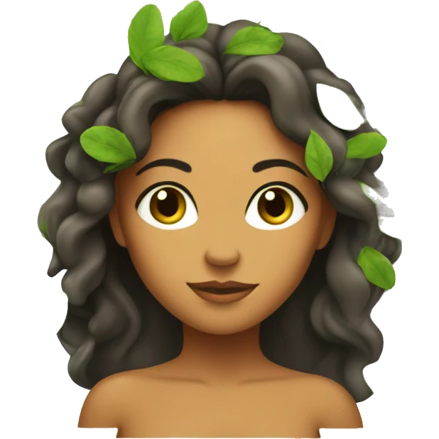 eve, woman, tanned skin, with leaves covering the main parts of the body (adam and eve) emoji