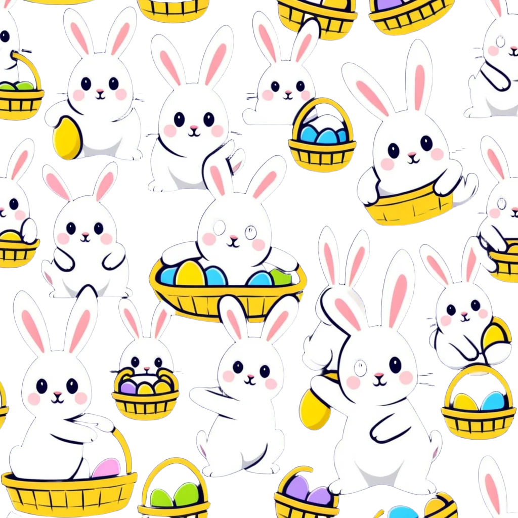 Group of Easter bunnies with Easter baskets full of eggs emoji