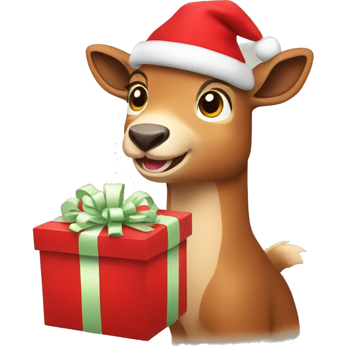 happy smiling brown chamois holding red gift emoji