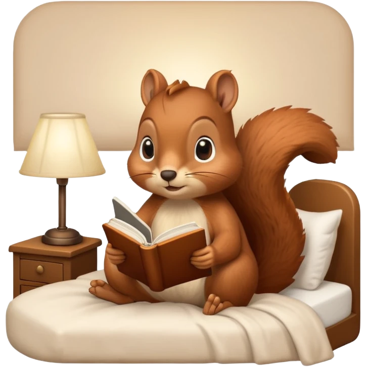 squirrel reading in bed with retro light lamp emoji
