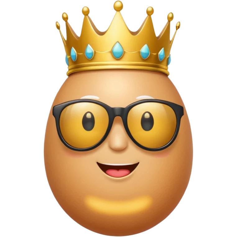 a funny, proud cartoon-style egg character wearing sunglasses and a small crown, solid orange background. emoji