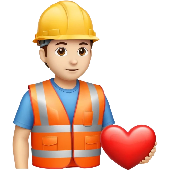 Heart wearing safety vest and hard hat emoji