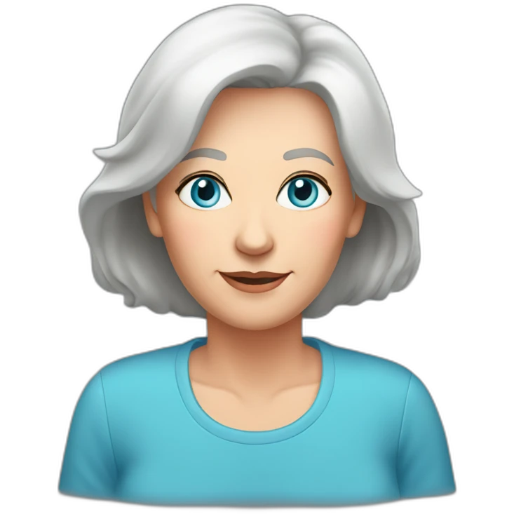 White 63 yrs old woman dark brown hair blue eyes with a salmon color T-shirt emoji