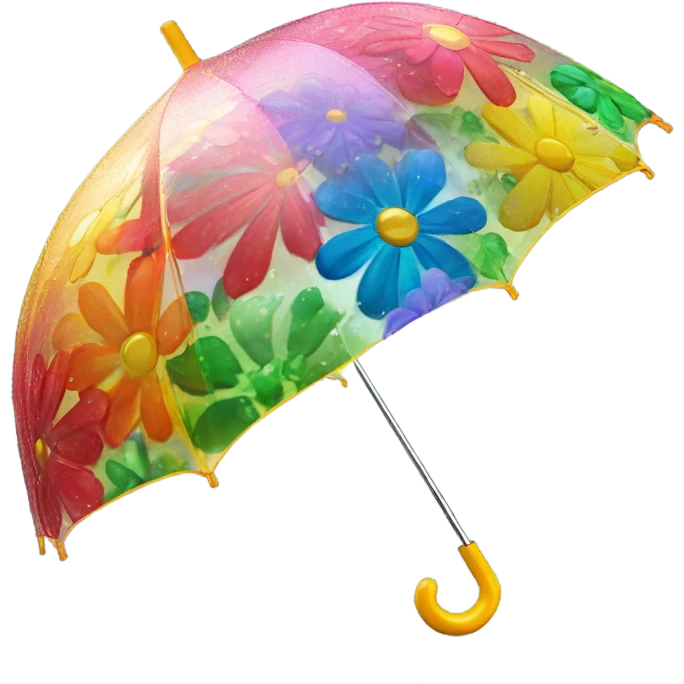 Rainbow umbrella made of flowers with dew drops dripping off and a large handle  emoji