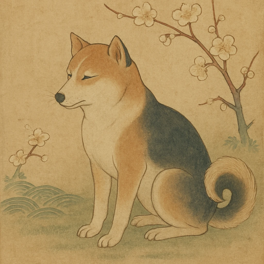 {
  "style_description": {
    "overall_look": "Traditional Japanese painting with a refined and serene aesthetic rooted in classical techniques",
    "material_simulation": {
      "primary_material": "natural pigments on washi or silk",
      "texture_detail": "subtle paper grain, matte finish, soft brushwork",
      "pattern": "occasional use of classical Japanese motifs such as plum blossoms, waves, or cranes"
    },
    "geometry": {
      "edge_style": "fluid and organic linework with gentle outlines",
      "dimensionality": "flat perspective with carefully balanced negative space"
    },
    "color_palette": {
      "scheme": "earthy and muted tones with occasional gold or mineral highlights",
      "preferred_colors": ["indigo", "sumi black", "reddish brown", "soft greens", "off-white"],
      "contrast": "low contrast, harmonious tones"
    },
    "lighting": {
      "type": "diffused, implied through tone rather than shading",
      "purpose": "maintain the contemplative and meditative quality of the piece"
    },
    "render_constraints": {
      "avoid": ["realistic lighting", "high saturation", "modern cartoon outlines", "digital gradients"],
      "focus_on": ["natural harmony", "elegance", "quiet emotional expression"]
    },
    "background": {
      "color": "neutral or light washi-inspired background",
      "style": "plain or softly patterned with traditional elements",
      "lighting_consistency": "flat and even, no cast shadows or dramatic highlights"
    }
  }
}

{subject} = dog emoji