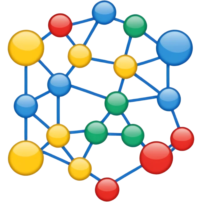 Several different symbols (graph, drawing, abstract form) connected by thin lines into a single structure that emphasizes interaction. emoji