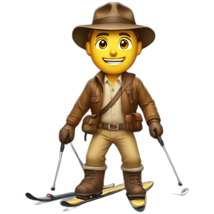 Indiana Jones qui fait du ski alpin avec skis au pied emoji