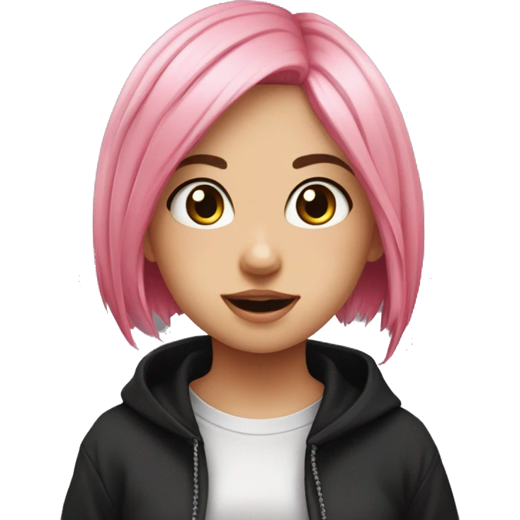 Front view curvy emo girl pink hair sits on the floor straight view hands up black skirt полосатые рваные чулки emoji
