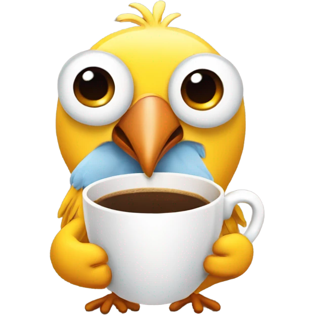 Cartoon bird wearing a pair of underwear drinking coffee  emoji