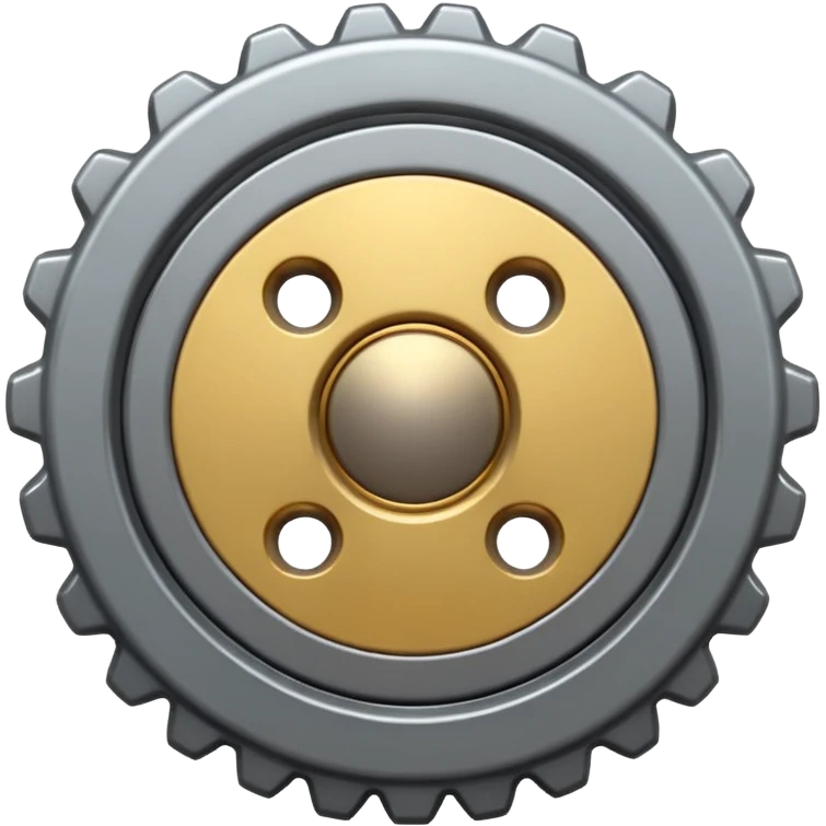 Emoji of a gear, iPhone emoji style. Flat design, smooth gradients, rounded edges, soft shadows, clean look, white background. emoji