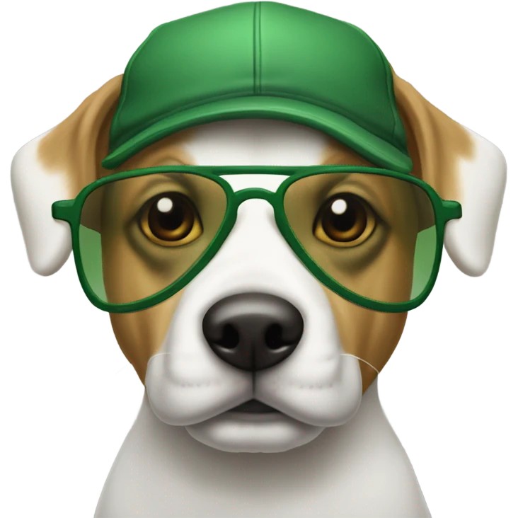 perro con botas y gorra verde y lentes de sol blancos emoji